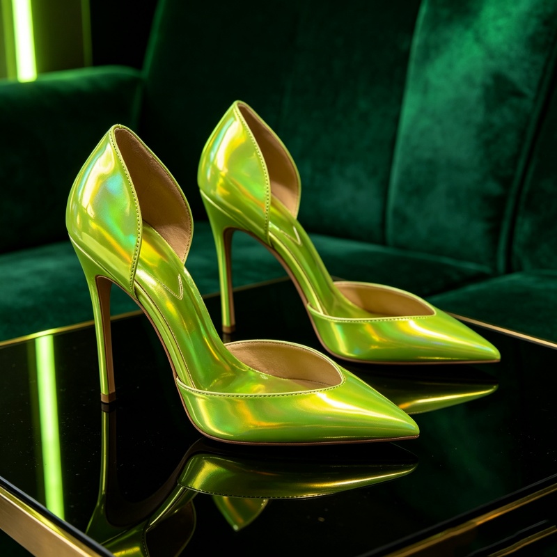 Industrial Green Laser - Sexy Nachtclub-Schuhe Fluoreszierende Laser-Grüne V-Öffnung Ausgehöhlte