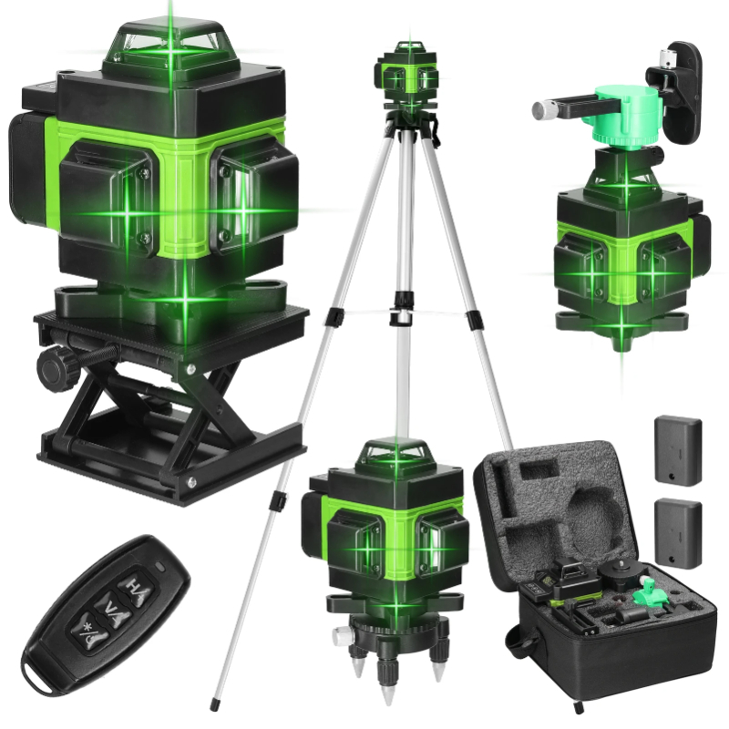 Industrial Laser Measurement - Professionelles 16-Linien-Laser-Nivelliergerät mit grüner Laserlinie, selbstnivellierend,